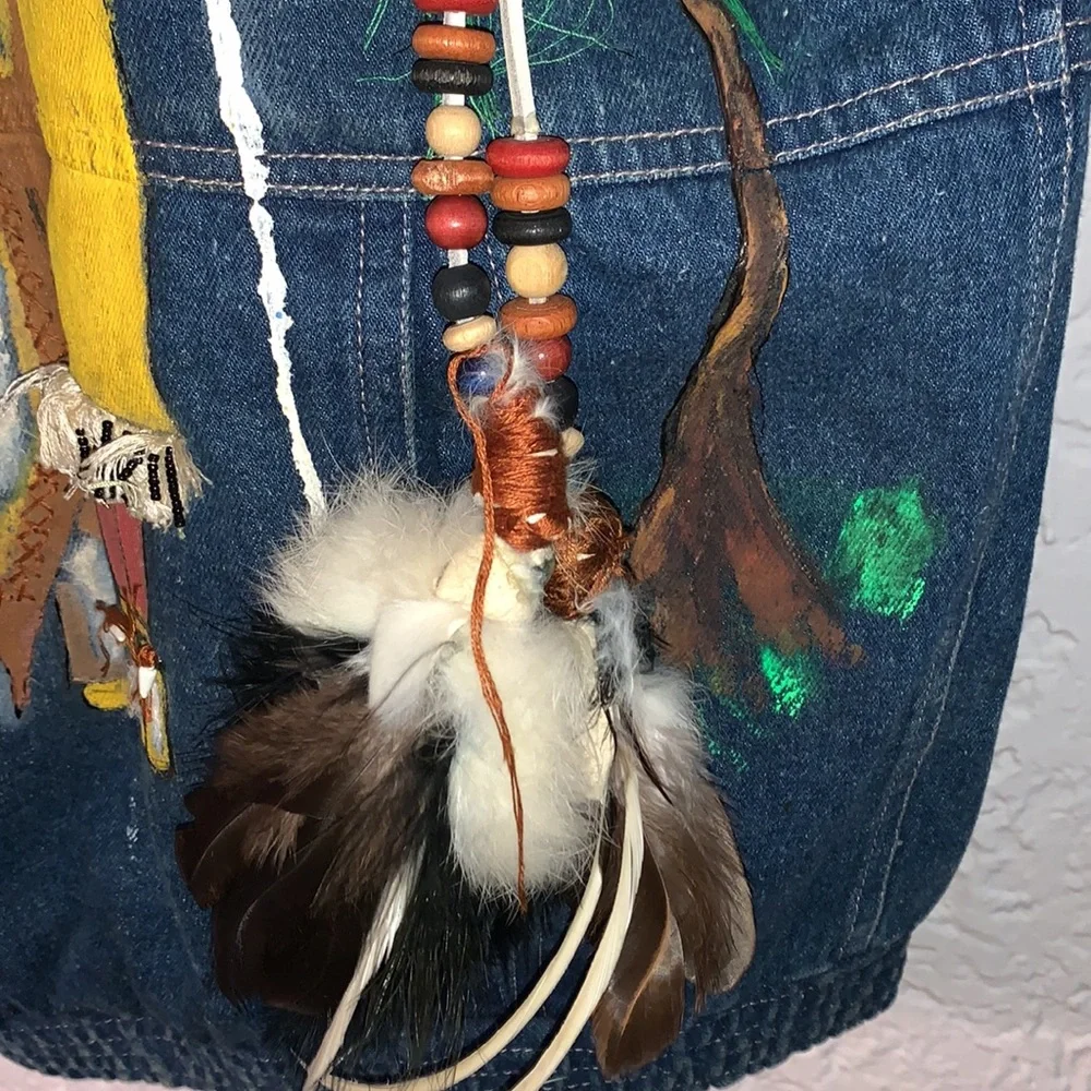 🌈Vintage 80’s Hand Painted Decorated Denim Vest - Picture 4 of 15